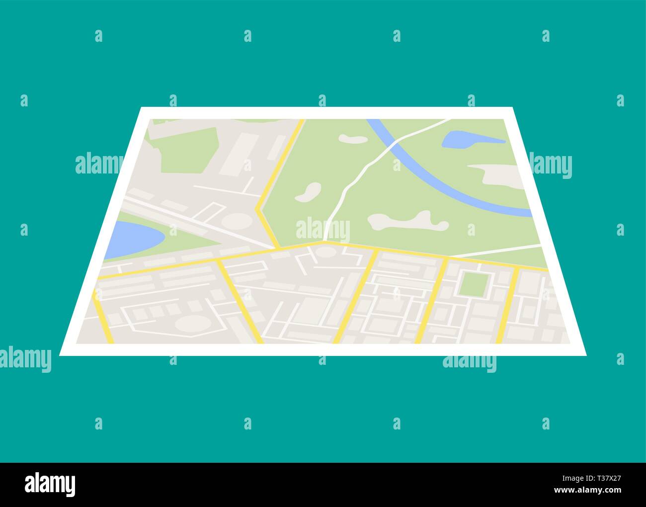 Abstract generic city map with roads, buildings, parks, river. City Map ...