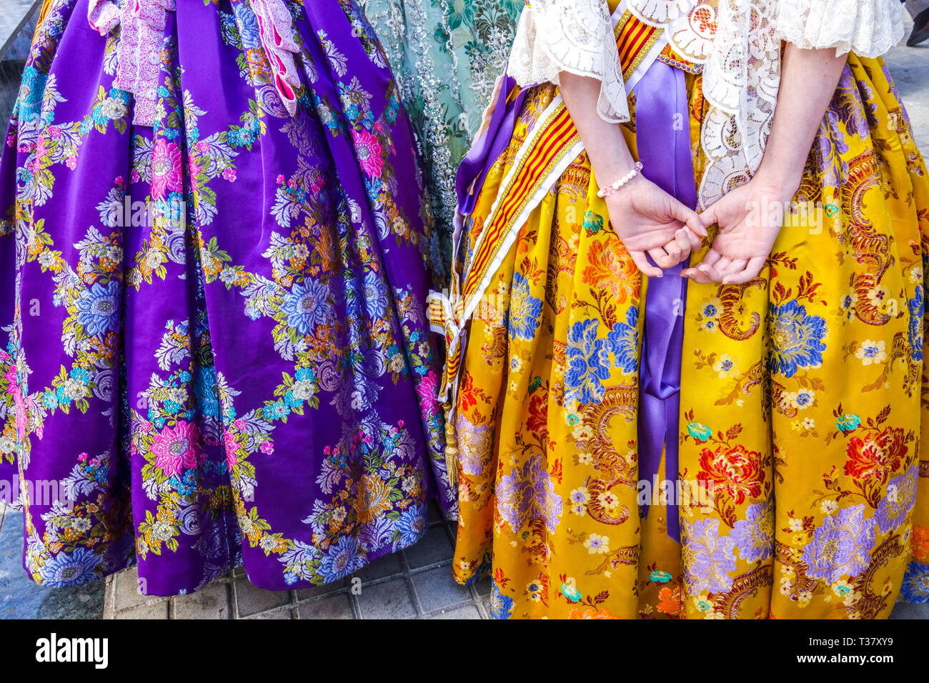 Las Fallas festival Valencia, Spanish traditional colorful costumes Spain Europe Stock Photo