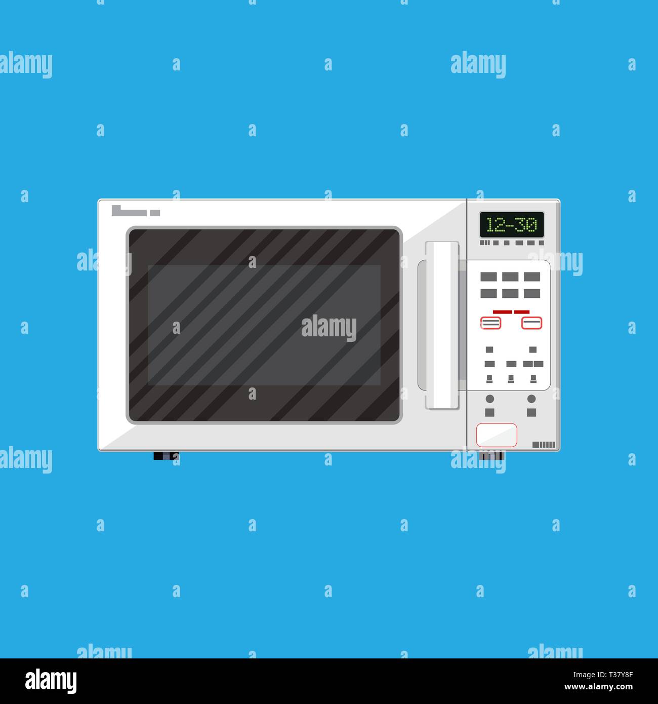 White modern closed microwave oven. vector illustration in flat style on blue background. Stock Vector