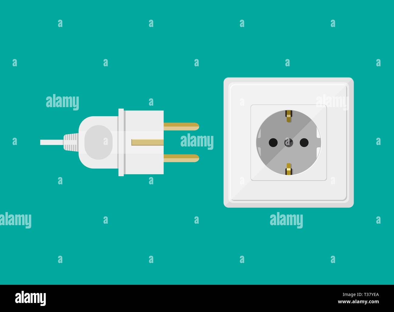 Electric white socket and plug on green background. vector illustration ...