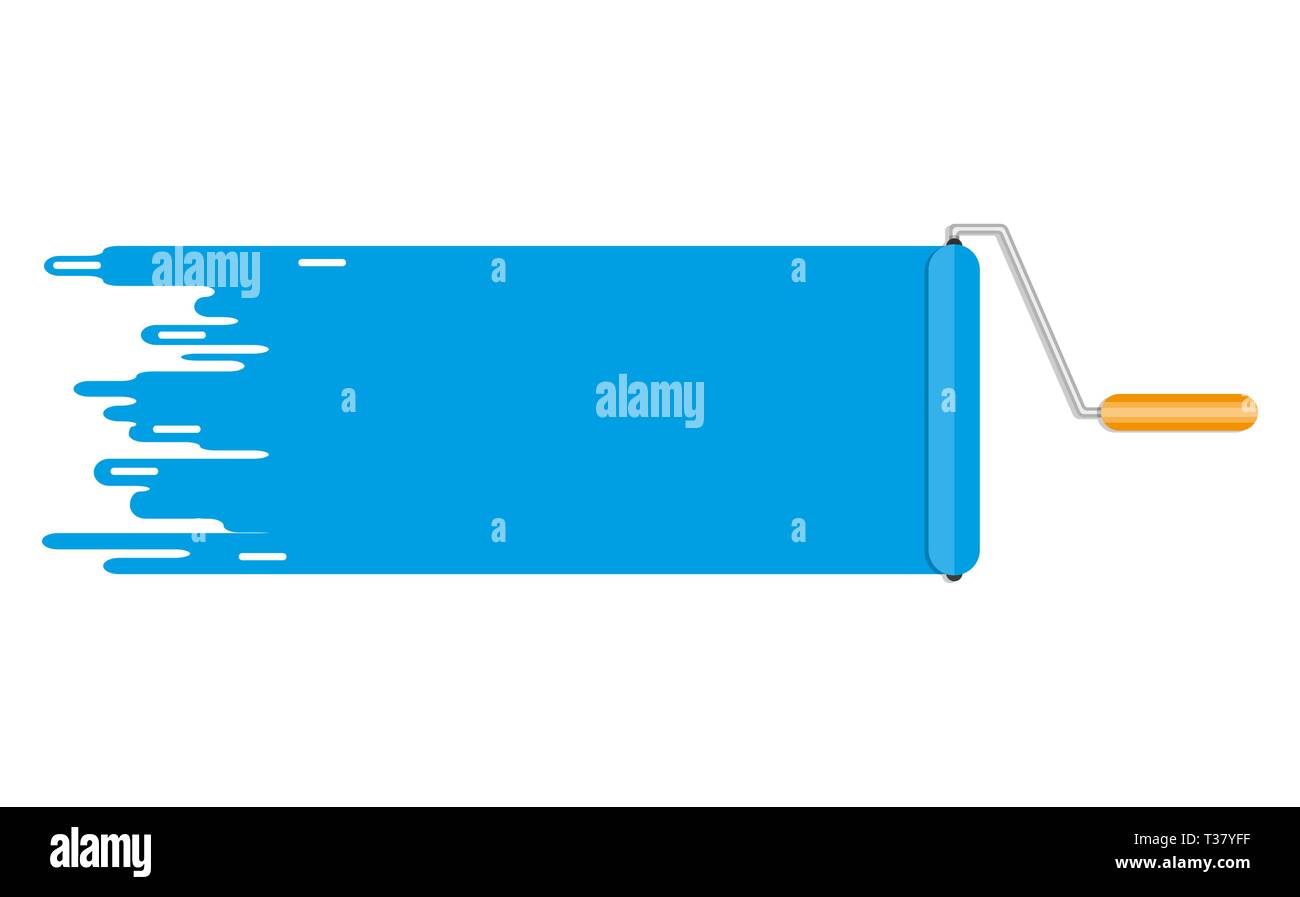 roller brush with blue paint line. copyspace for your text. vector