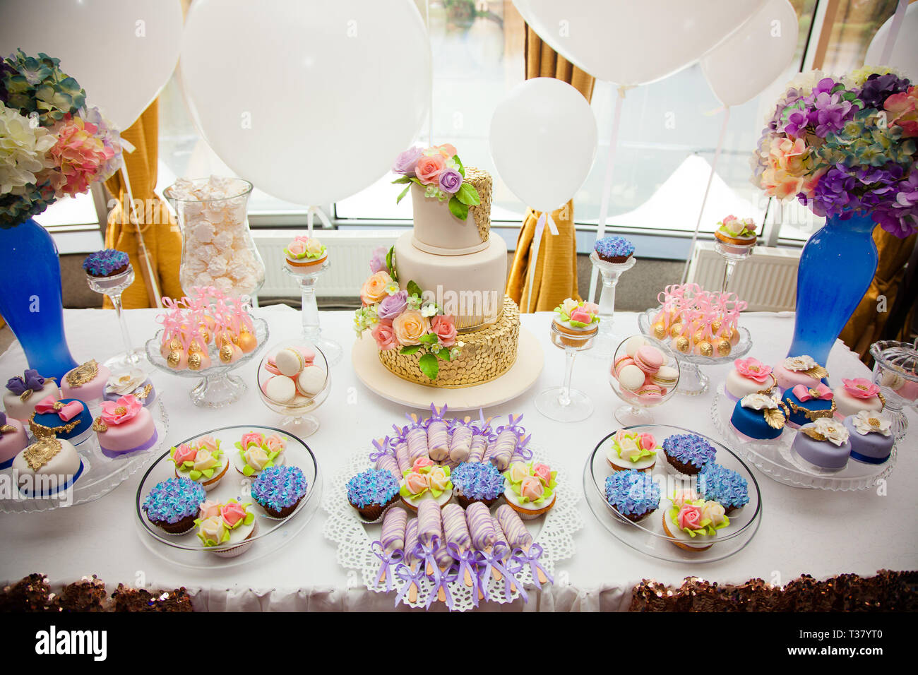 Luxury Wedding Catering Table With Modern Desserts Cupcakes