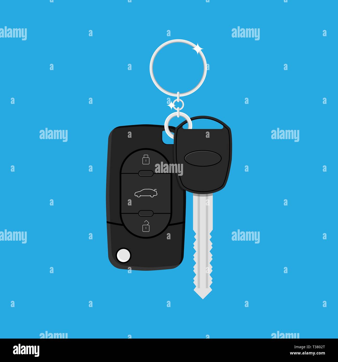 Car Key with alarm and chain. vector illustration in flat style on blue ...