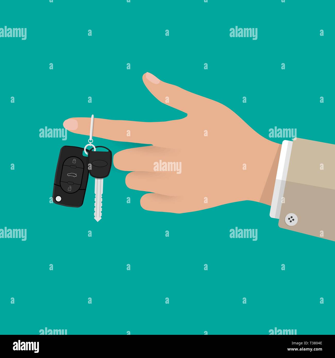 Hand holding car Key with alarm and chain. vector illustration in flat ...