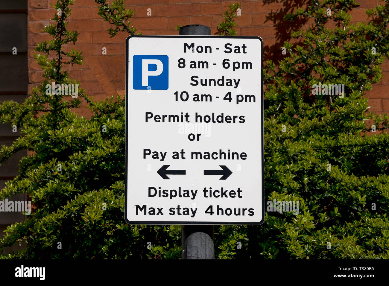 The sign for parking restrictions on a street in Derby, UK Stock Photo