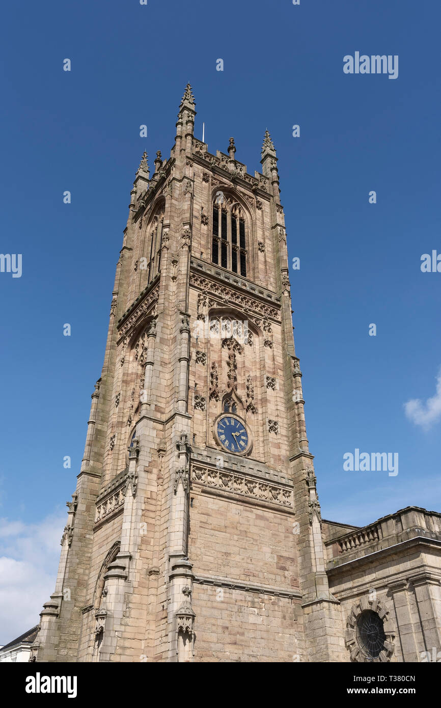 Derby Cathedral tower, Iron Gate, Derby, Derbyshire, UK Stock Photo