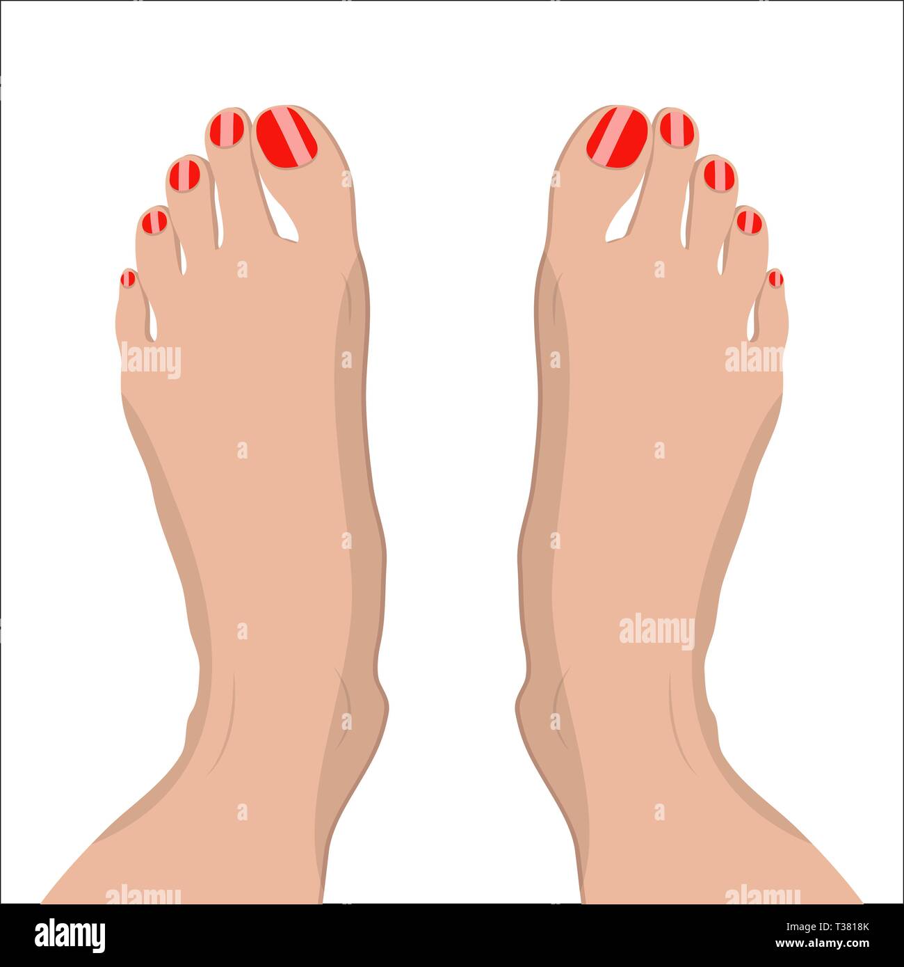 female feet with red pedicure. vector illustration in flat style om