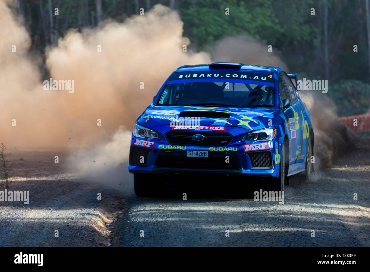 Nannup, Western Australia, Australia. 7th Apr, 2019. ARC CAMS Australian Rally Championship Round 1, day 3; The number 4 Subaru WRX STI driven by Molly Taylor and co-driven by Malcolm Read during the Brockman 1 stage Credit: Action Plus Sports/Alamy Live News Stock Photo