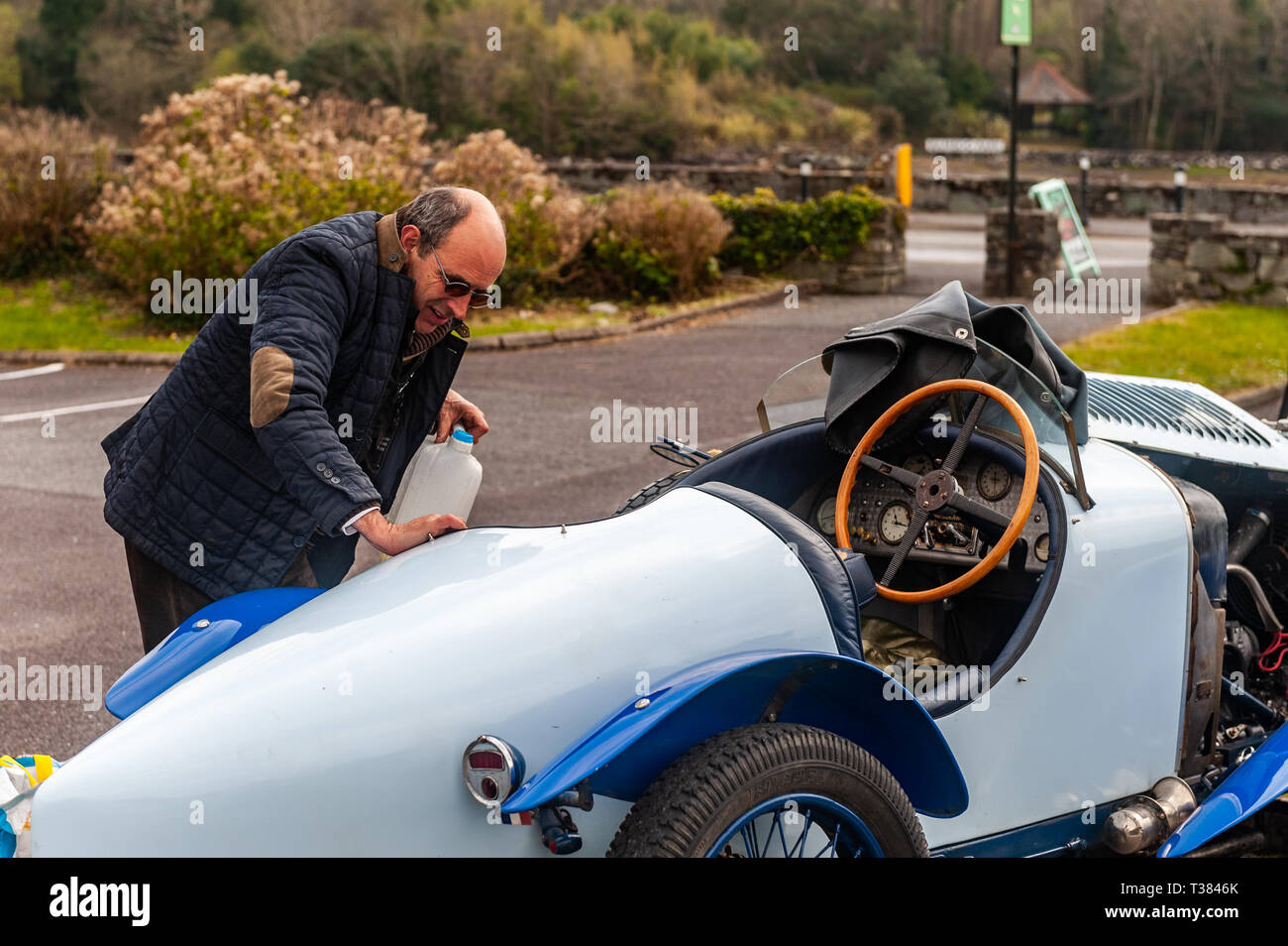 Glengarriff, West Cork, Ireland. 7th Apr, 2019. The French car club 'Amilcar' is currently on a 6 day tour of Ireland.  The club made a stop at the Eccles Hotel, Glengarriff this afternoon. Credit: Andy Gibson/Alamy Live News. Stock Photo