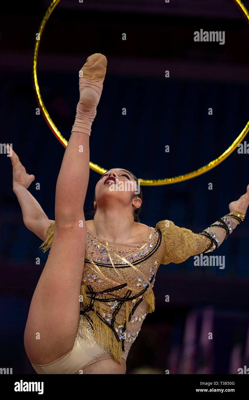 Italy's Alexandra Agiurgiuculese during the FIG Rhythmic Gymnastics World Cup Pesaro 2019Individual All-Around hoopat Adriatic Arena in Pesaro, Italy, April 5, 2019. (Photo by Enrico Calderoni/AFLO SPORT) Stock Photo