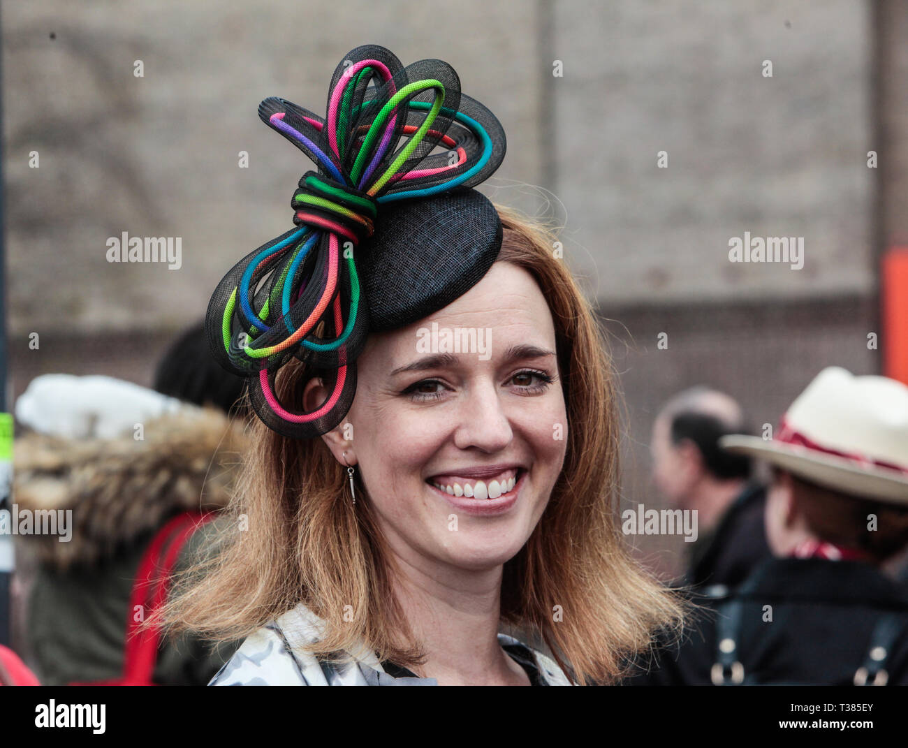 London, UK. 7th Apr 2019. The fifht London Hat Walk took place today with people wearing all kinds of extravagant and normal hats ,they walked from the tate Fallery to London Bridge Credit: Paul Quezada-Neiman/Alamy Live News Stock Photo