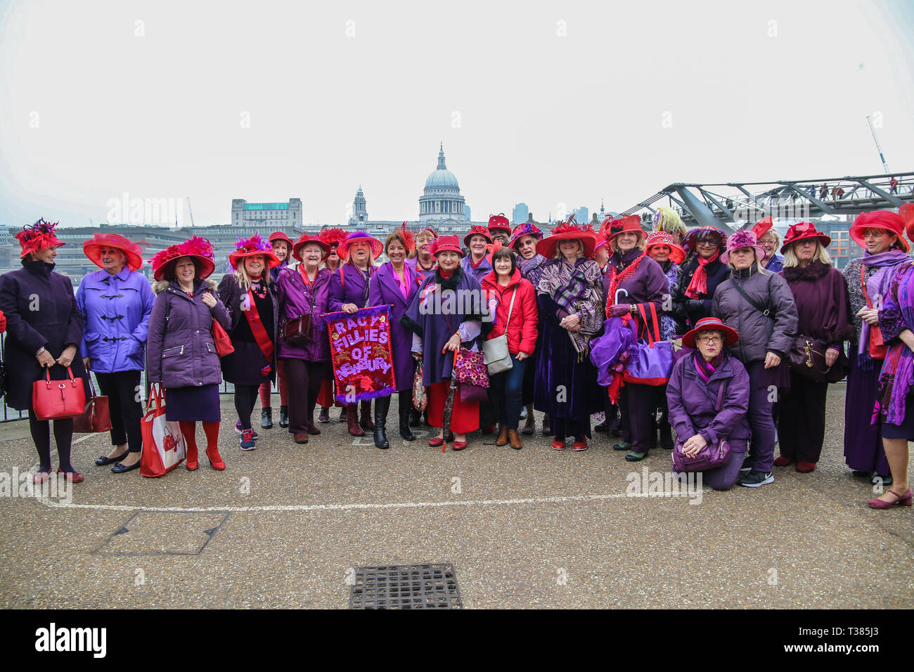 London, UK. 7th Apr 2019. The fifht London Hat Walk took place today with people wearing all kinds of extravagant and normal hats ,they walked form the tate Fallery to London Bridge Credit: Paul Quezada-Neiman/Alamy Live News Stock Photo
