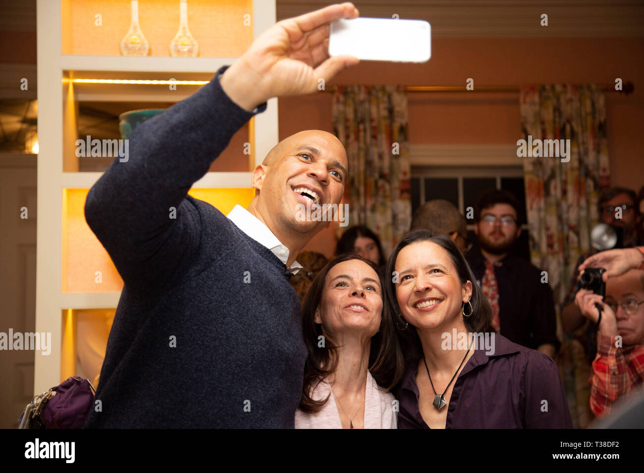 Amherst, New Hampshire, USA. 6th Apr, 2019. Cory Booker attended a house  party at the home of State Senator Shannon Chandley and Tom Silvia in  Amherst New Hampshire on Saturday evening April