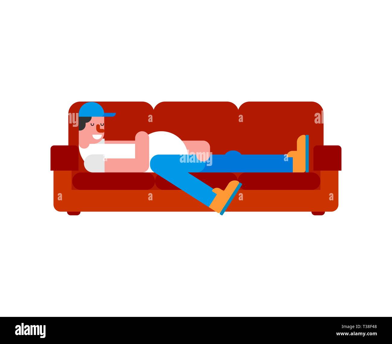 Idler On Couch Lazy Person Guy Is Lying On Sofa Stock Vector Art