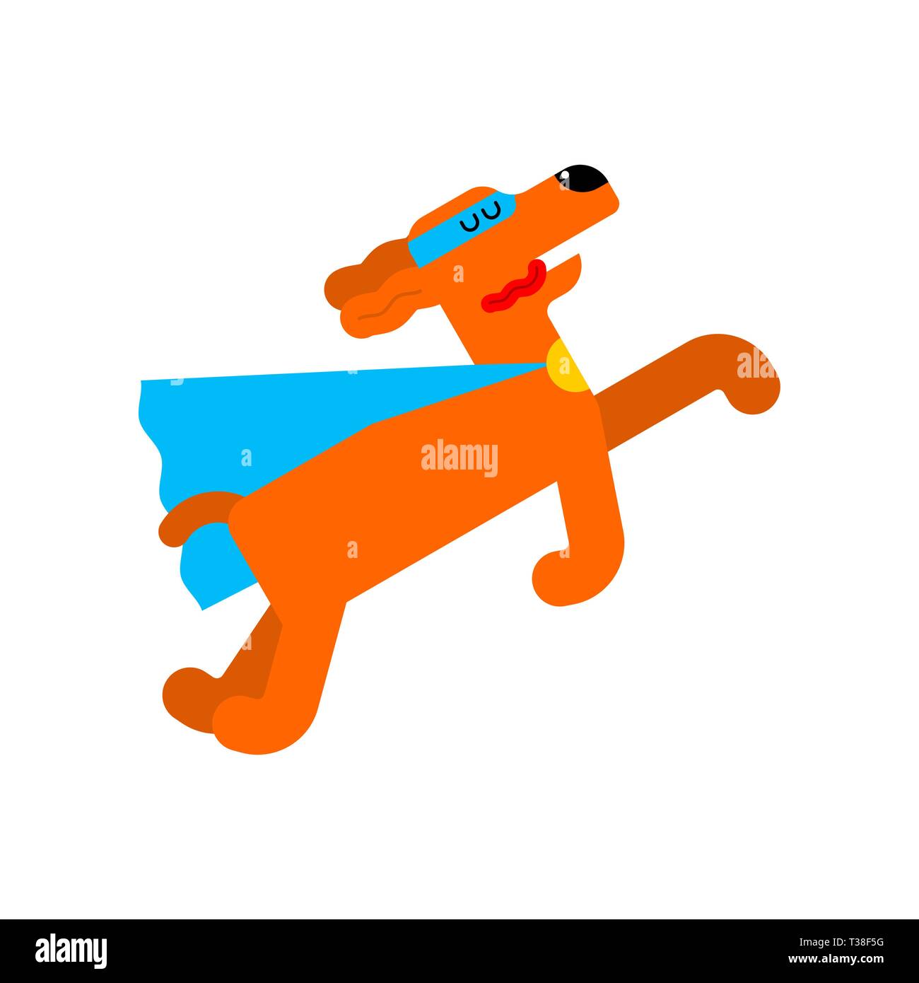 Dog superhero. Super pet In raincoat and mask. Superpowers hound. Cartoon style vector Stock