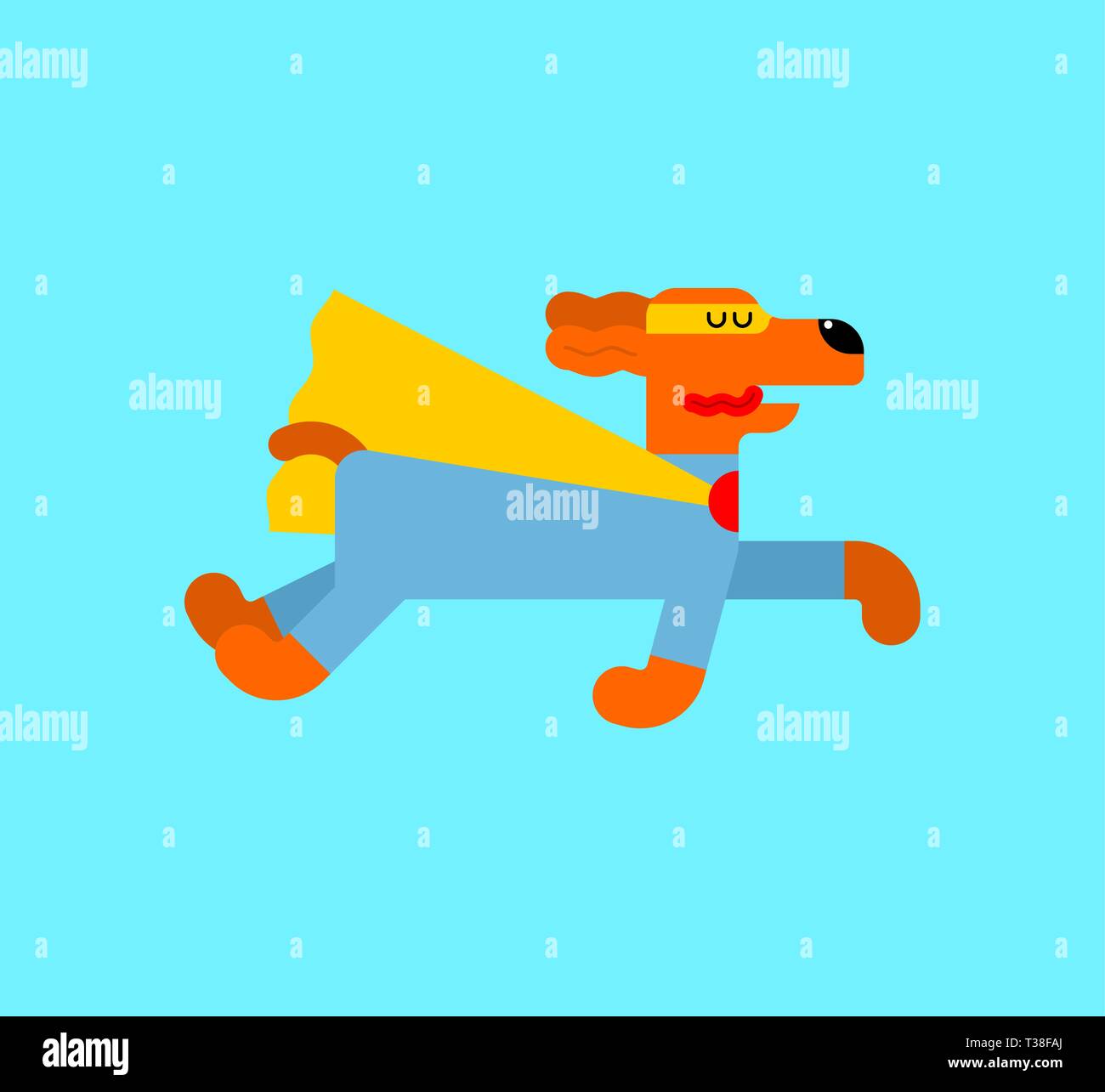 Dog superhero. Super pet In raincoat and mask. Superpowers hound. Cartoon style vector Stock