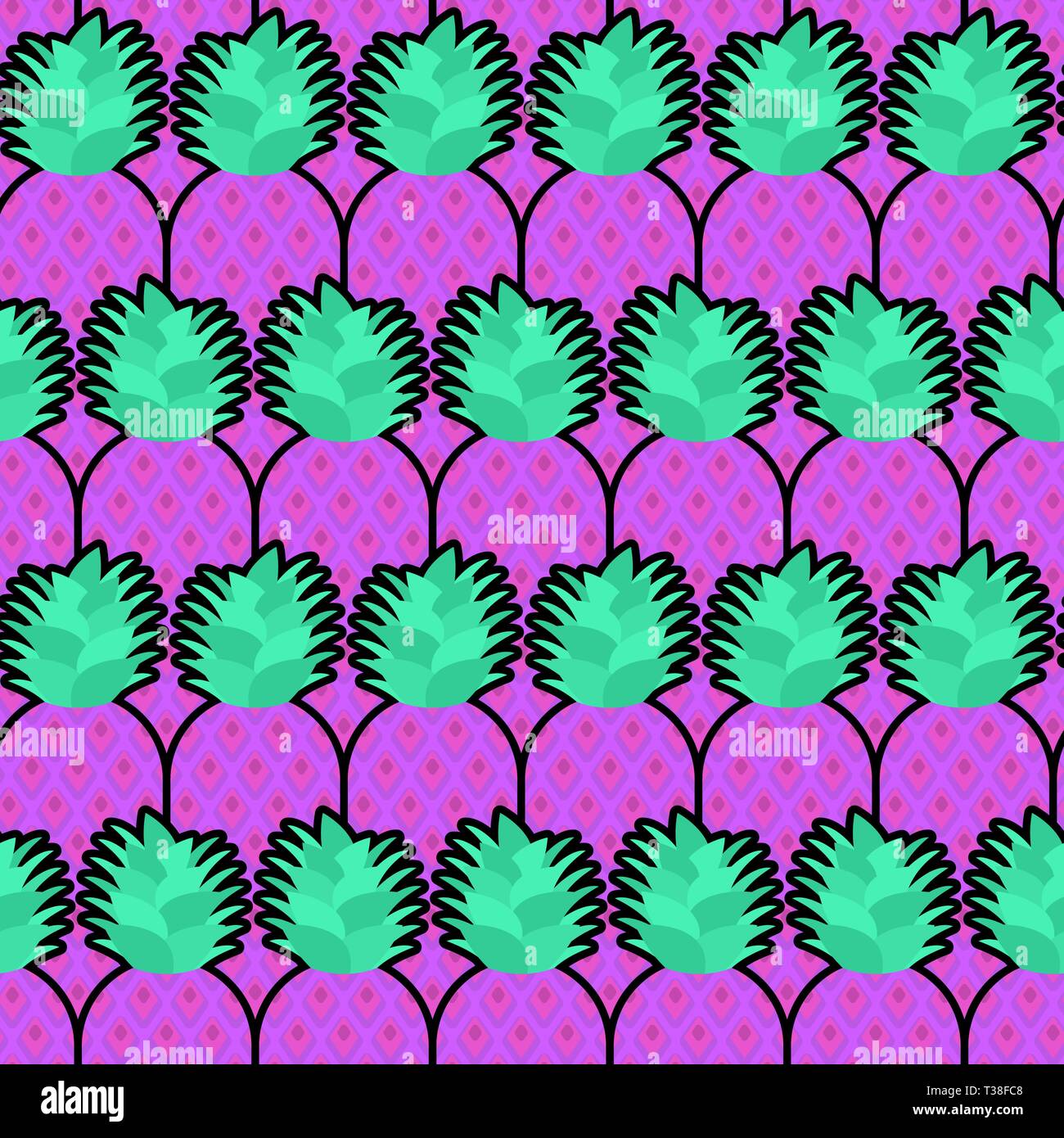 Purple Pineapple pattern seamless. pineapples background. Fruits texture. Cartoon style vector ornament Stock Vector