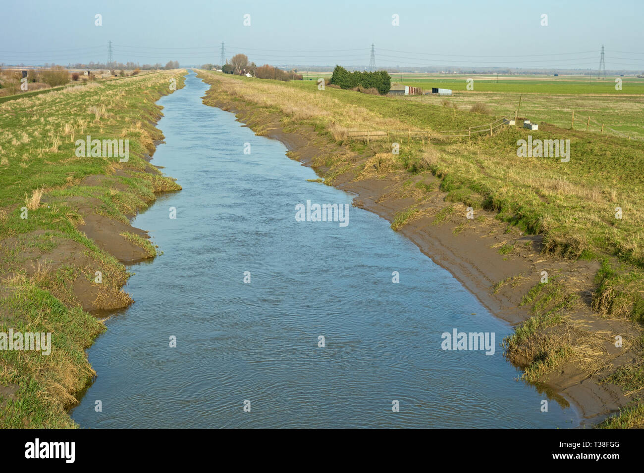 View north along the Hundred Foot River, Welney, Norfolk Stock Photo