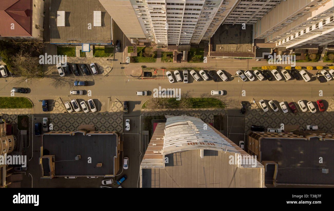 Top down view above tall buildings in Raleigh, North Carolina Stock ...