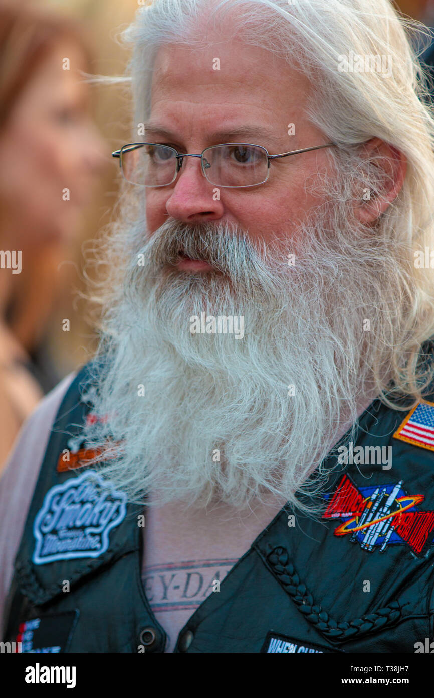 Daytona Beach, FL - 12 March 2016: Bearded bikers participating in the 75th Annual Bike Week at the World's Most Famous Beach. Stock Photo