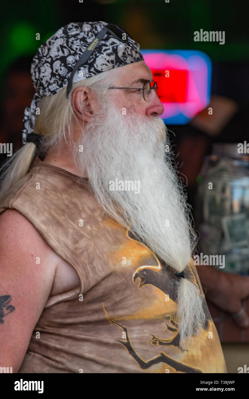 Daytona Beach, FL - 12 March 2016: Bearded bikers participating in the 75th Annual Bike Week at the World's Most Famous Beach. Stock Photo