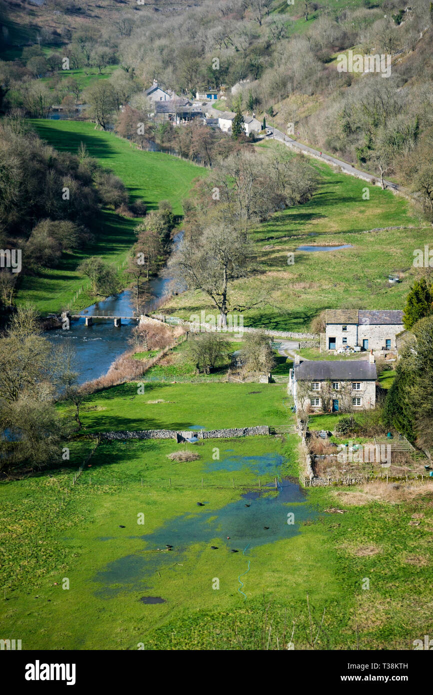 Monsal Dale and the River Wye in the Derbyshire Dales. Stock Photo