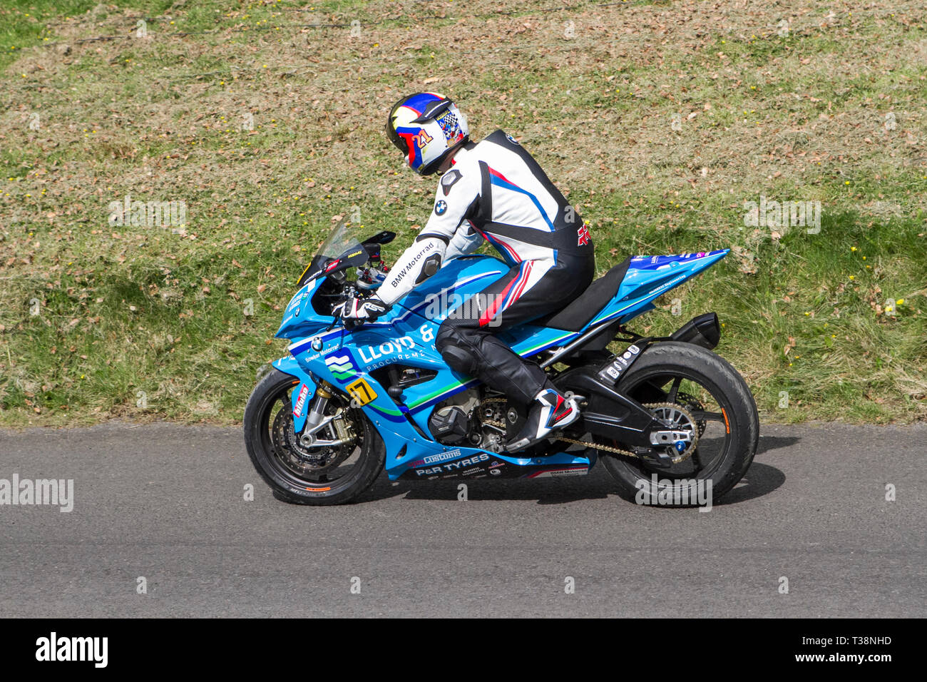 Chorley, Lancashire, UK. April, 2019. Hoghton Tower 43rd Motorcycle Sprint event. Rider Stock Photo