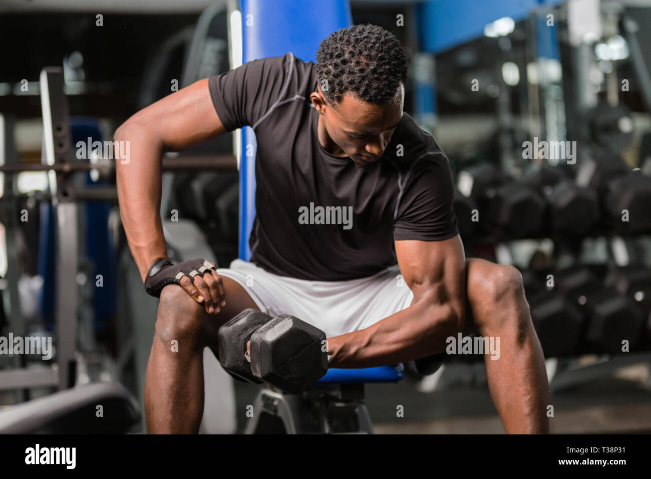 Black African American young man doing workout at the gym Stock Photo ...