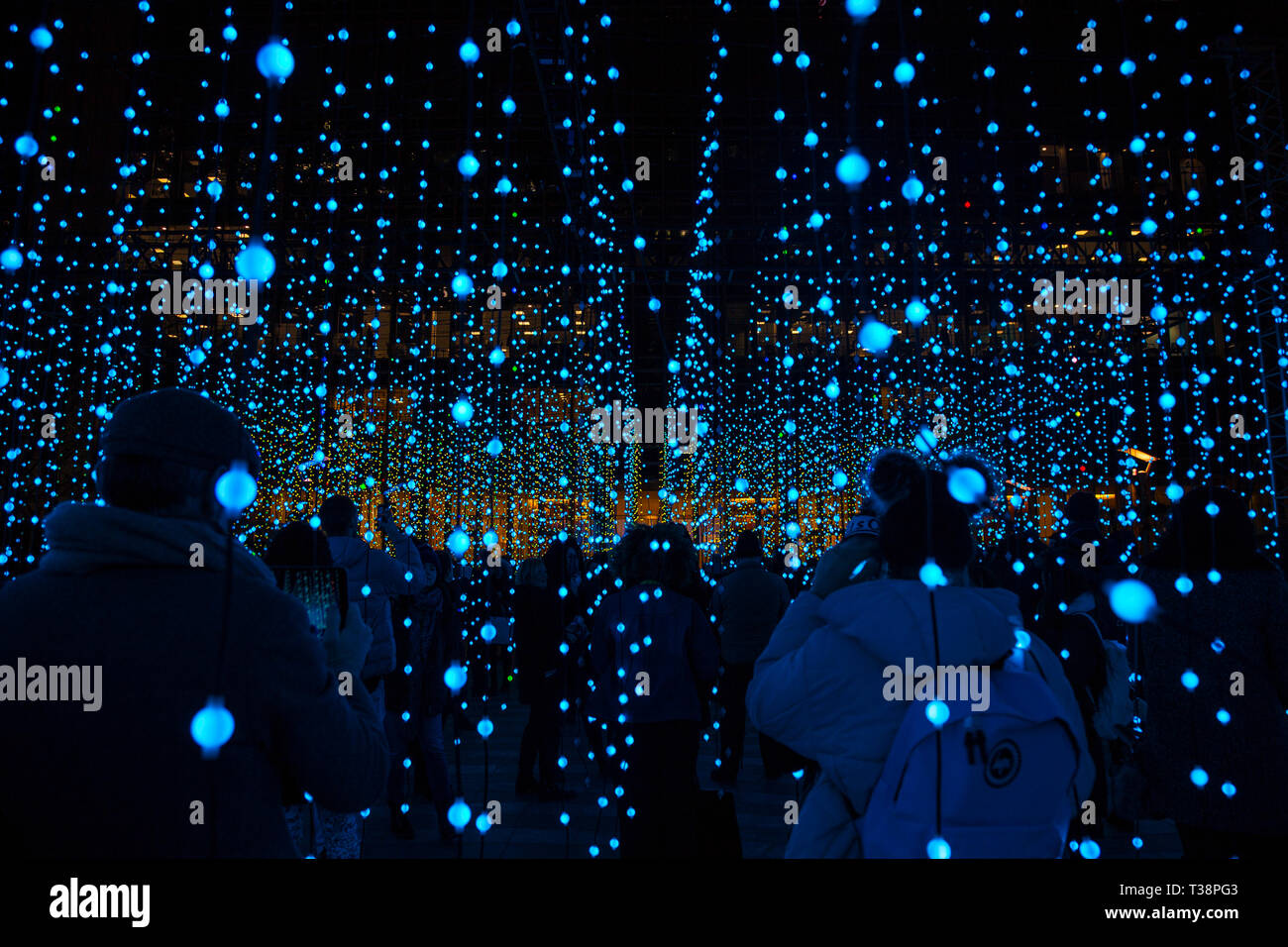 'Submergence' by Squidsoup immersive installation in Canary Wharf Winter Lights Festival 2019, London, UK Stock Photo