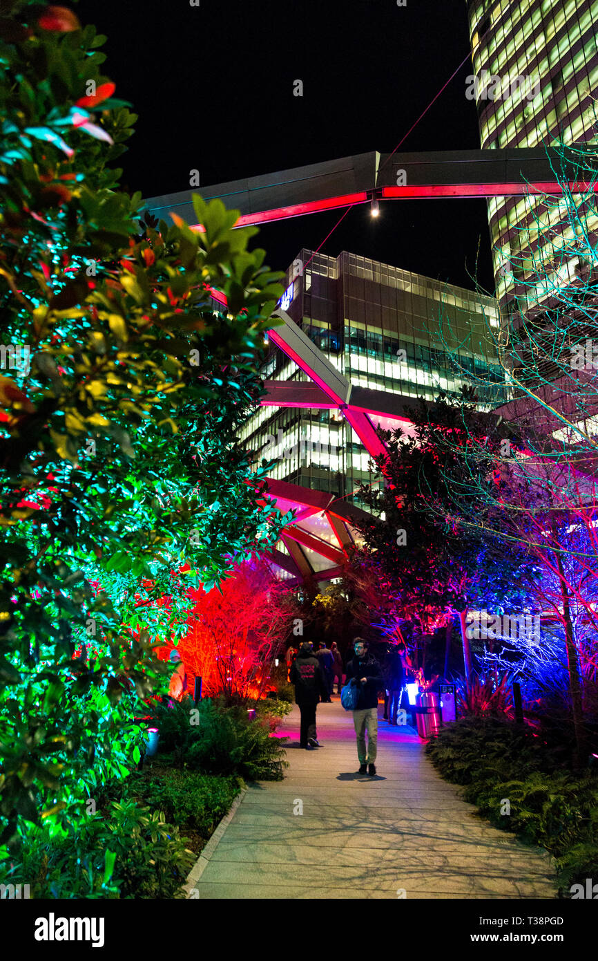 Canary Wharf Winter Lights Festival 2019 at Crossrail Place, London, UK Stock Photo