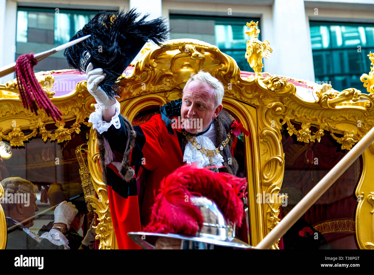 10th November 2018 London, UK - 691st Lord Mayor of London 2018 2019 Peter Estlin in a golden carriage at the Lord Mayor's Parade Stock Photo
