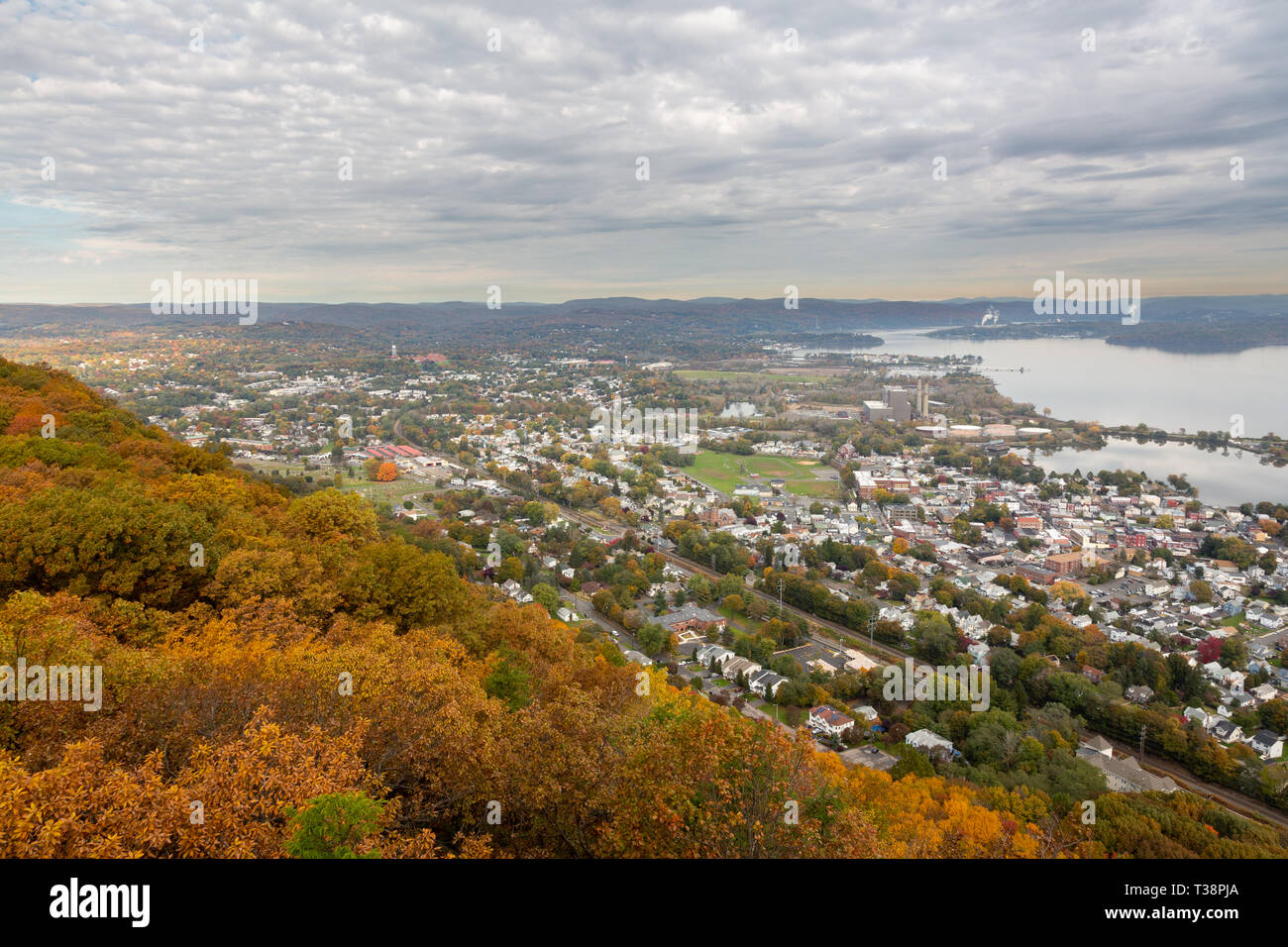 The town of Haverstraw along the Hudson River lying below High Tor Peak along the Hudson River