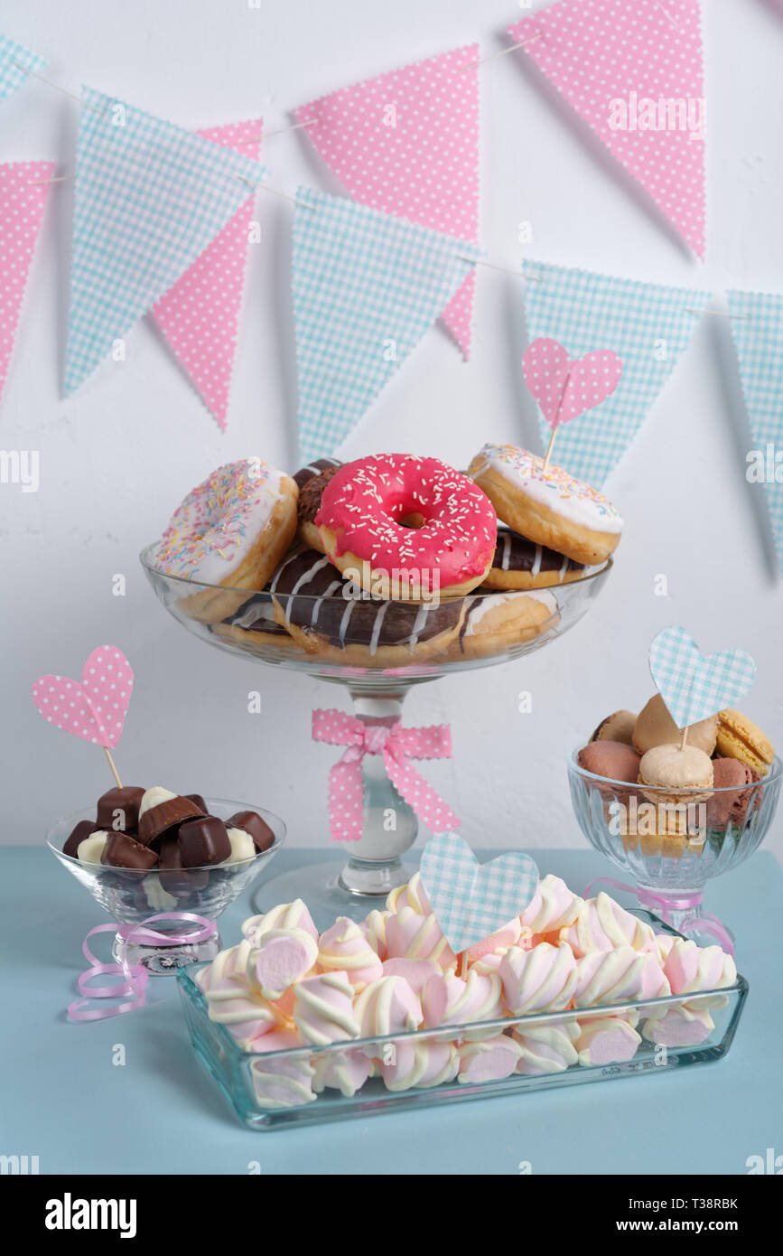 Candy Buffet With Sweets On A Wedding Reception Stock Photo