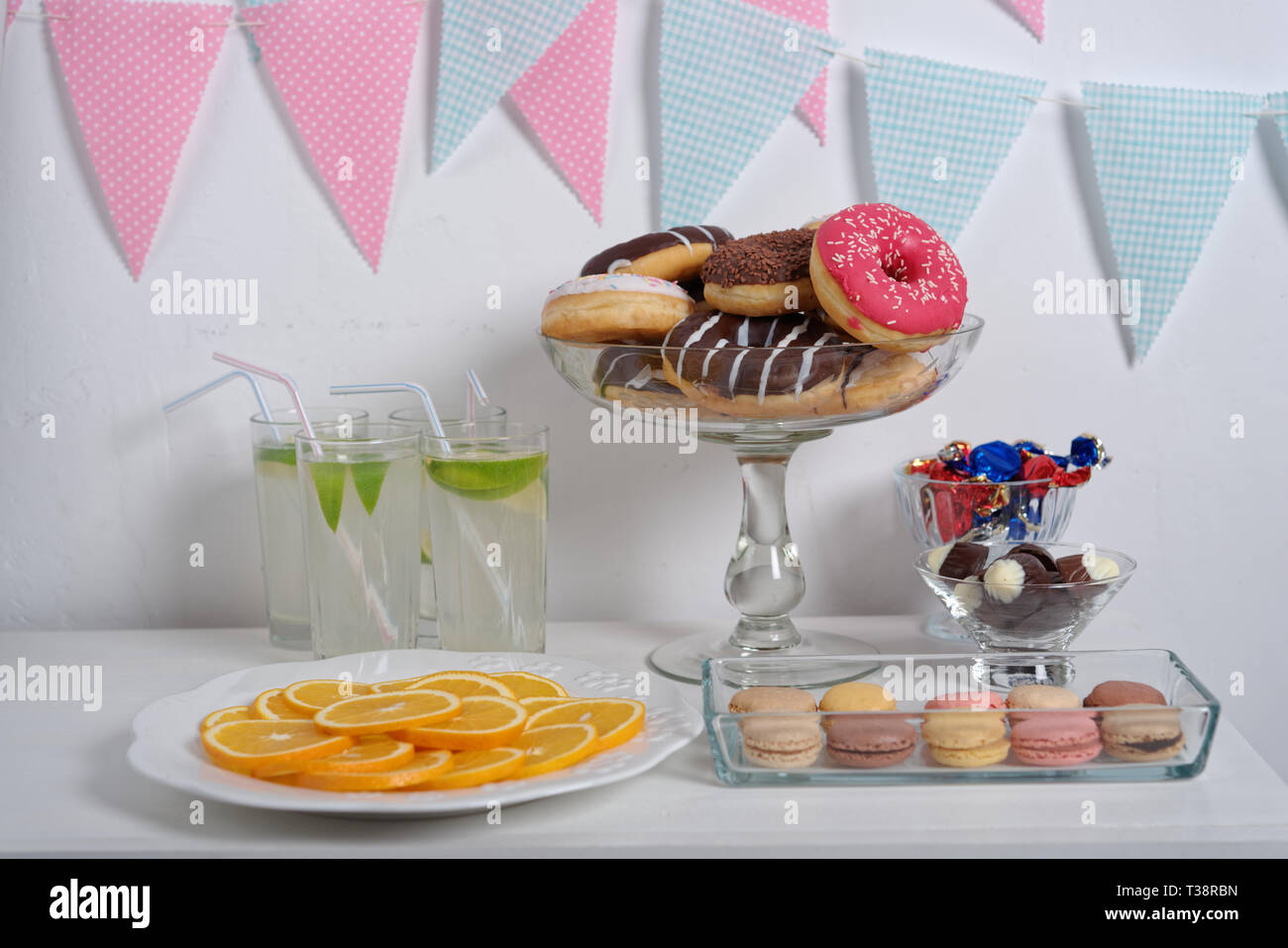 Candy Buffet With Sweets On A Wedding Reception Stock Photo