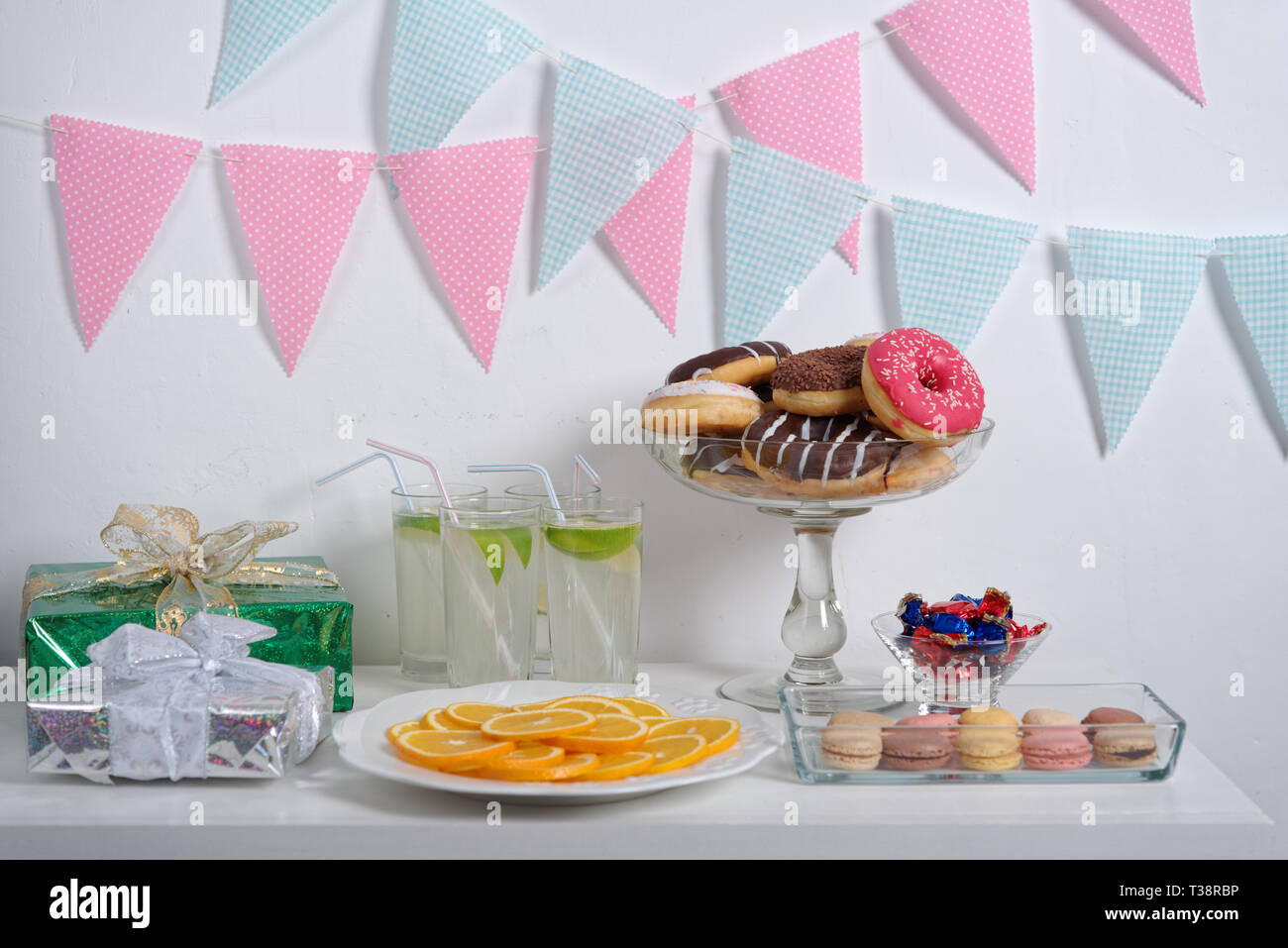 Candy Buffet With Sweets On A Wedding Reception Stock Photo