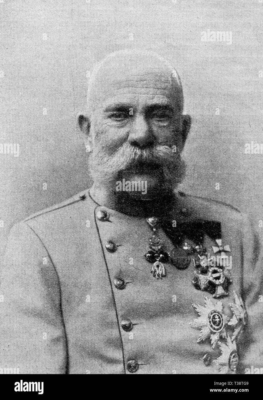 Franz Joseph I, Emperor of Austria. Digital improved reproduction from Illustrated overview of the life of mankind in the 19th century, 1901 edition, Marx publishing house, St. Petersburg. Stock Photo