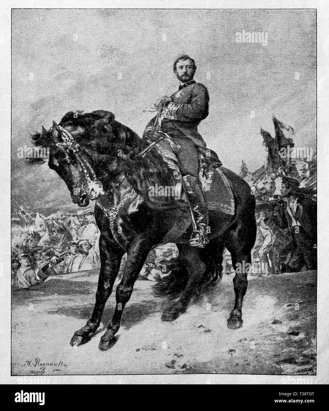 General Juan Prim. Digital improved reproduction from Illustrated overview of the life of mankind in the 19th century, 1901 edition, Marx publishing house, St. Petersburg. Stock Photo