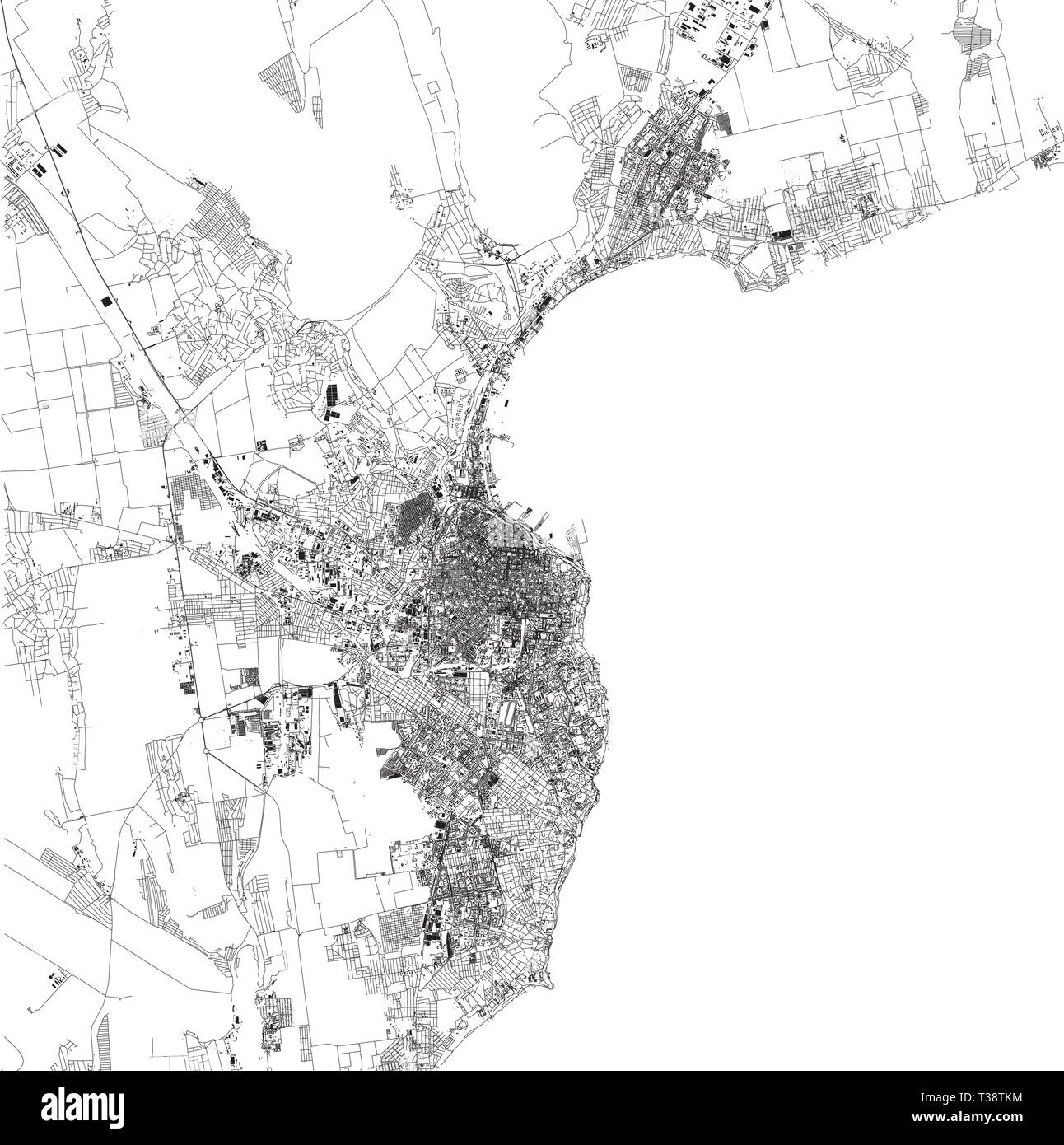 Satellite map of Odessa is the third most populous city of Ukraine. Located on the northwestern shore of the Black Sea. City streets of the town Stock Vector