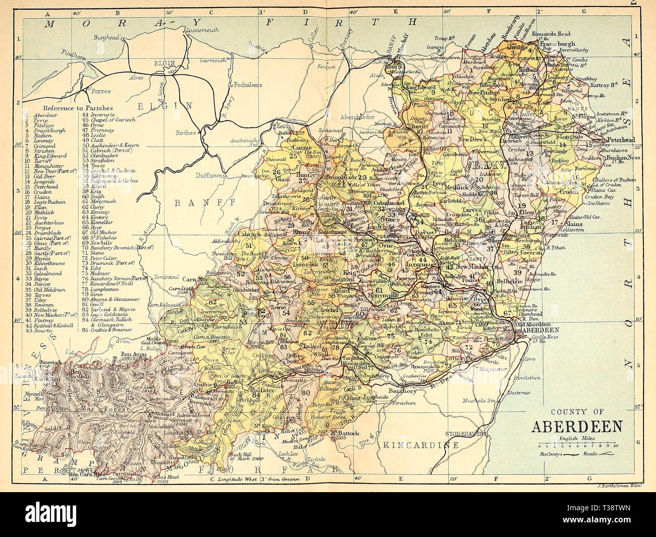 Map of the County of Aberdeen, Scotland, circa 1882 Stock Photo Alamy