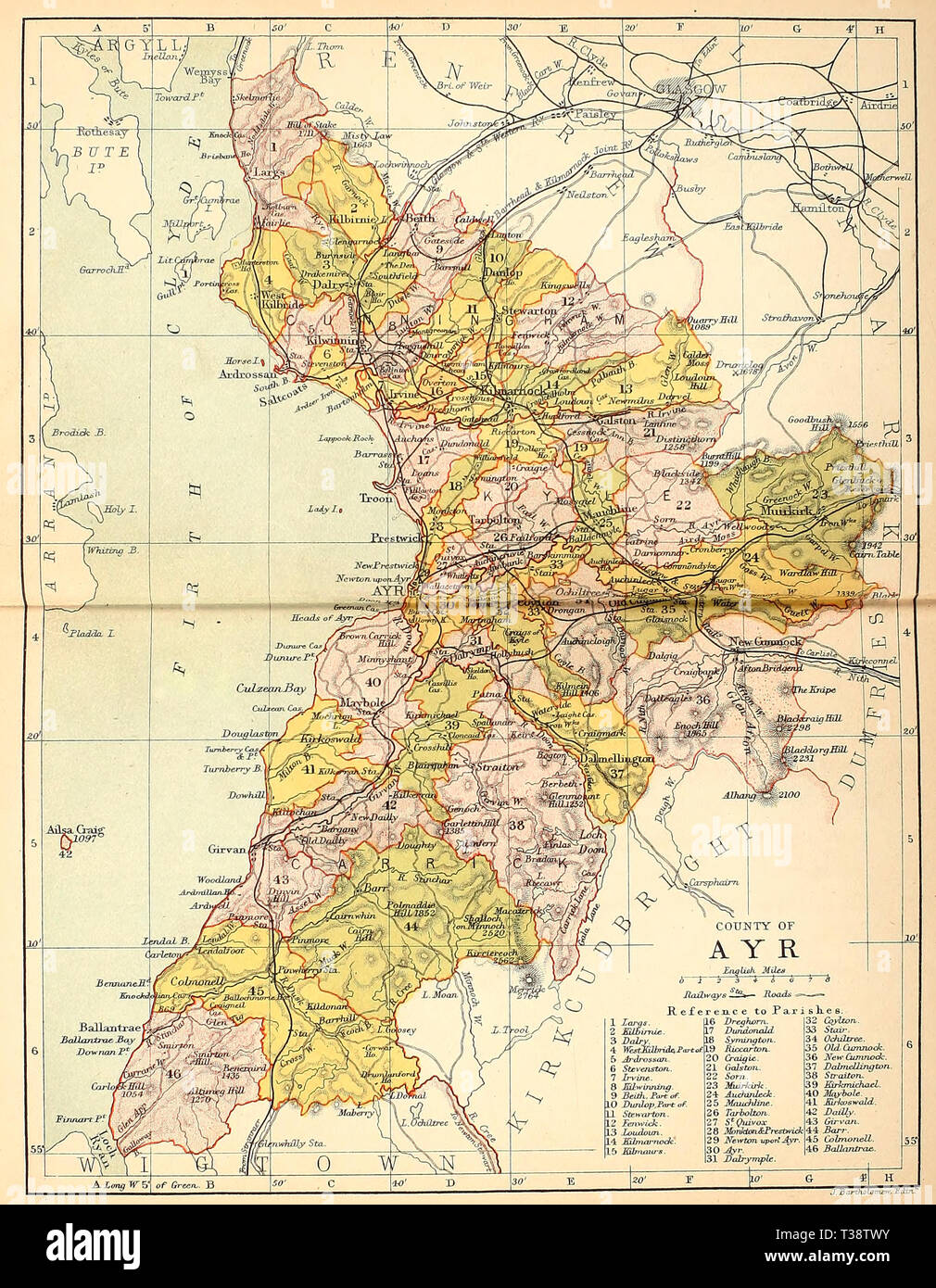 Map of the County of Ayr, Scotland, circa 1882 Stock Photo - Alamy