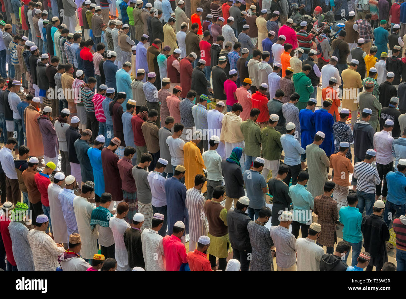 Pilgrims praying at Bishwa Ijtema, Dhaka, Bangladesh Stock Photo