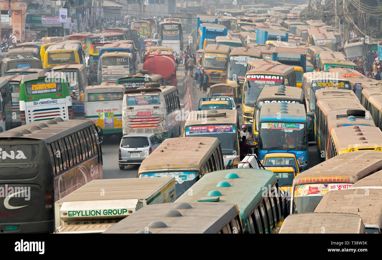 Traffic jam on the street full of used Japanese vehicles, Dhaka, Bangladesh Stock Photo