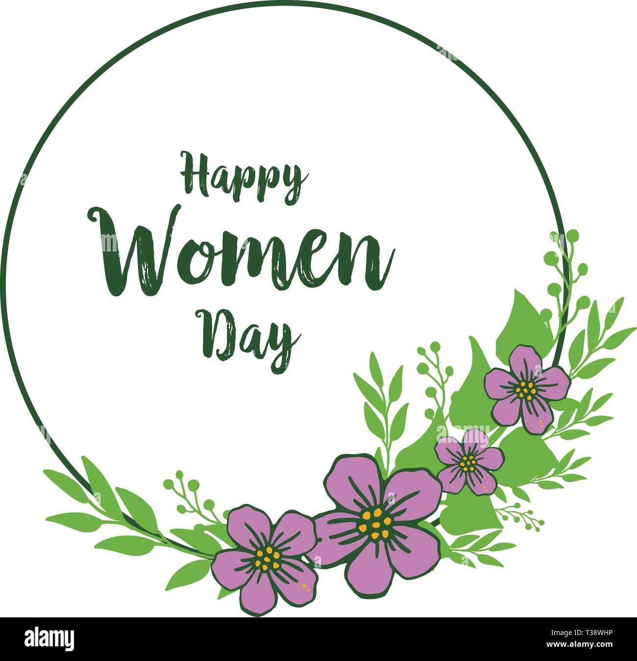 Vector illustration happy women day with purple flower frame hand drawn ...