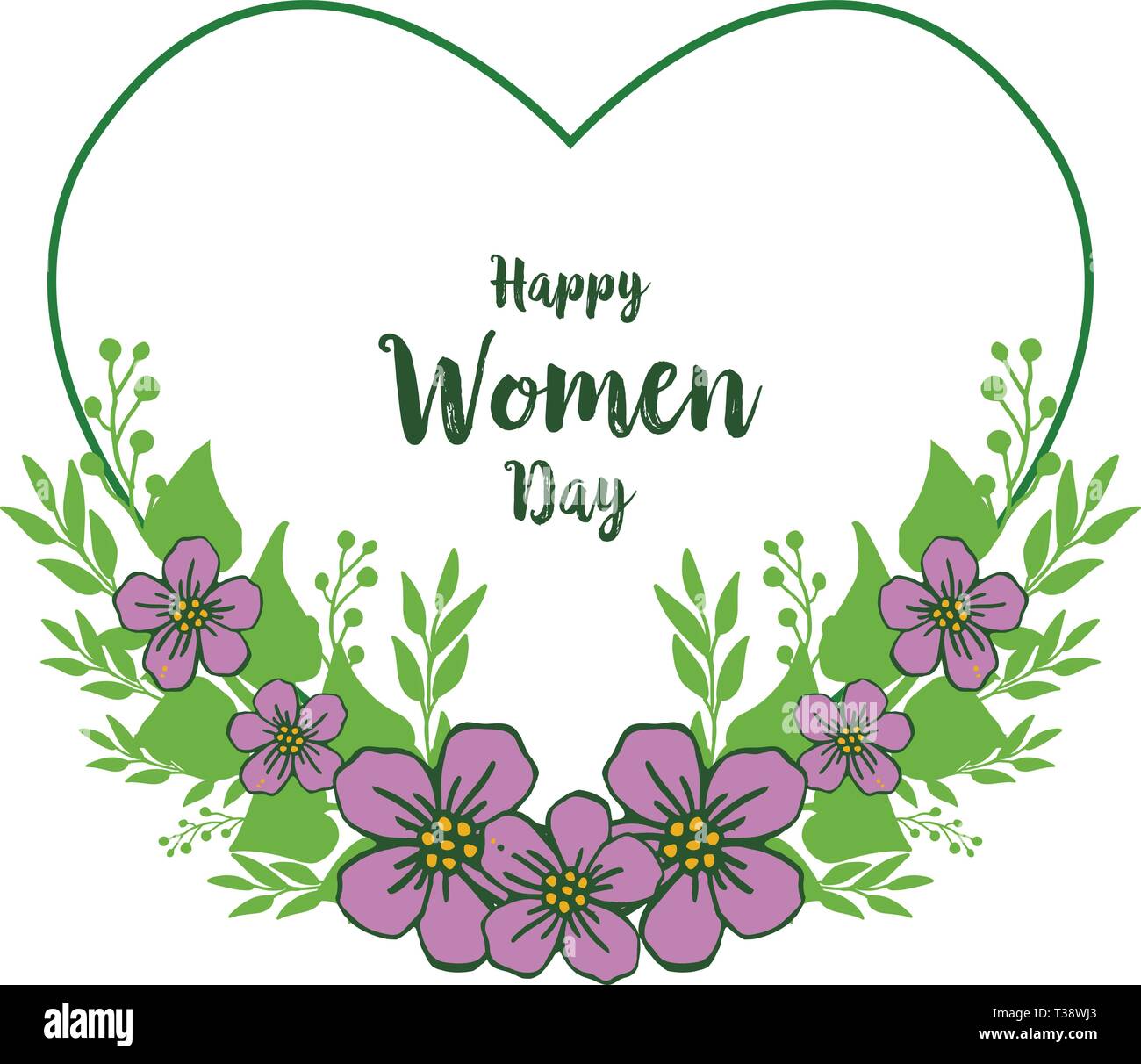 Vector illustration happy women day with purple flower frame hand drawn ...