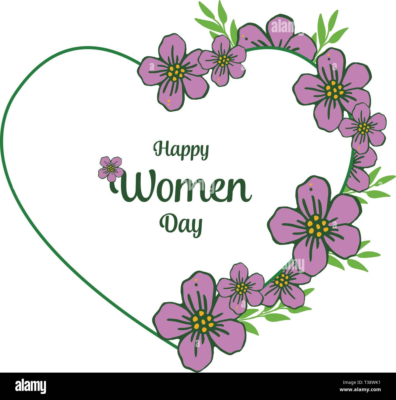 Vector illustration lettering happy women day with design purple flower ...