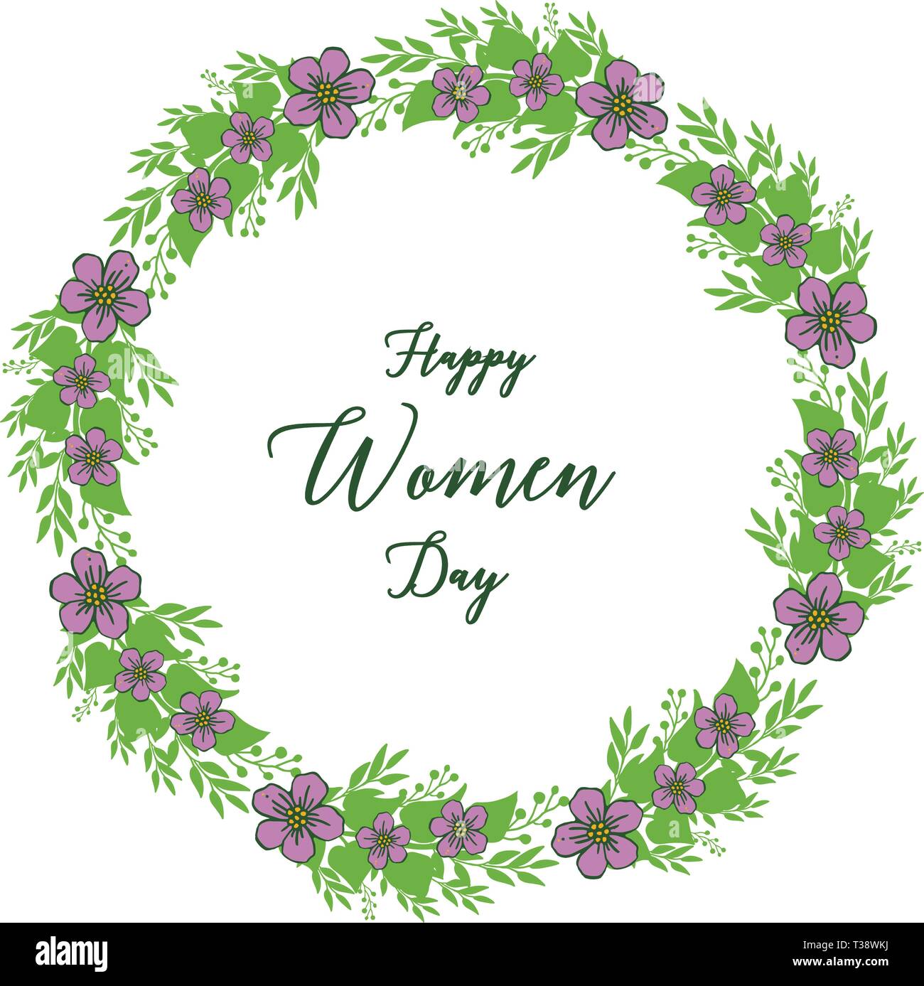 Vector illustration lettering happy women day with design purple flower ...