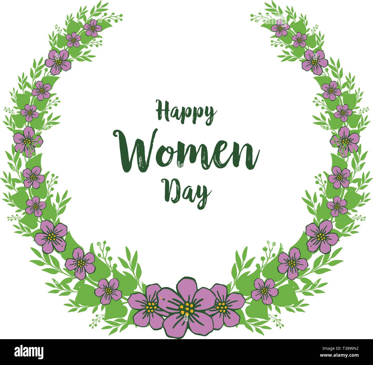 Vector illustration lettering happy women day with design purple flower ...