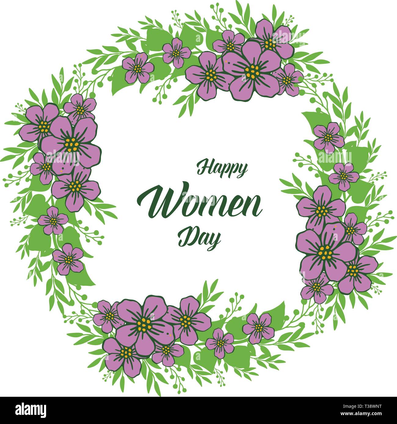 Vector illustration lettering happy women day with design purple flower ...