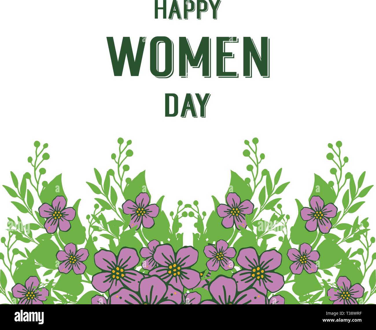 Vector illustration writing happy women day with decor purple wreath ...
