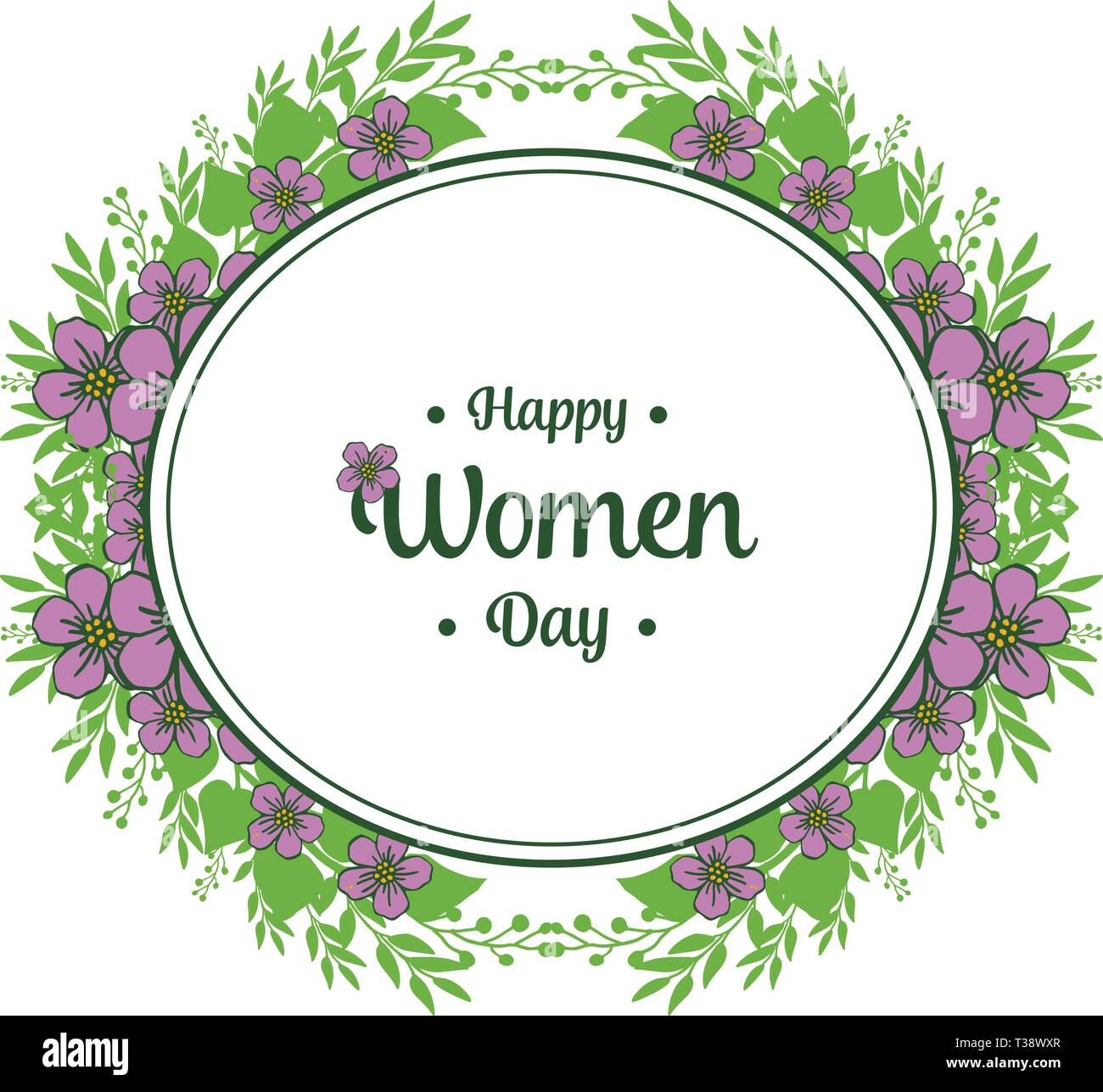 Vector illustration writing happy women day with decor purple wreath ...